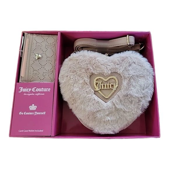 Juicy Couture Dusty Blush Pink Heart Crossbody & Card Case Gift Set NIB - Picture 2 of 4